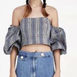Zara Woman puffer sleeve Crop Top size M
