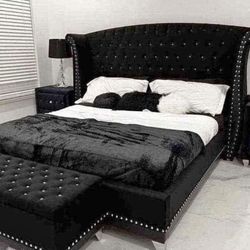 BLACK VELVET BED - TALL HEADBOARD