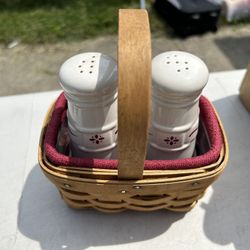 Longaberger Salt And Pepper Shakers In Basket