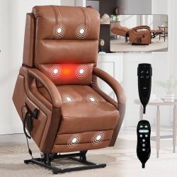 Brown Leatheraire Power Lift Recliner Chair w/ Massage & Heat