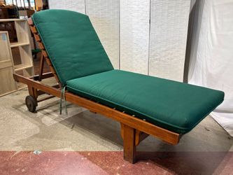 Adjustable Recline Wood Frame Patio Lounger w/ Emerald Cushions