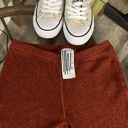 XS free people, casual day sweater yoga pants, and size 6 short glide on  converse (