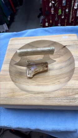 Handcrafted elk antler and wood chopping block