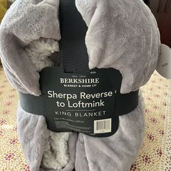 King Berkshire 110 X 90 Puffy Sherpa Blanket Lila . Reversible White on one side Lilac on the other.  Made By Berkshire the softest 