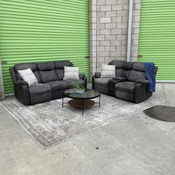 *Free Delivery* Gray Manual Recliner Couch Sofa Loveseat Set