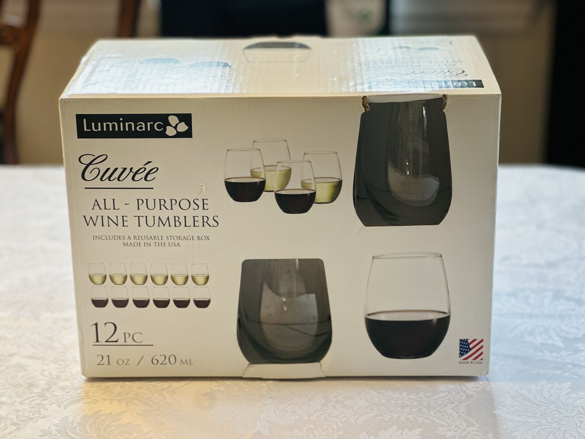 Set Of 12 Stemless Wine Glasses, 21 oz ( 620 ml), In A Box