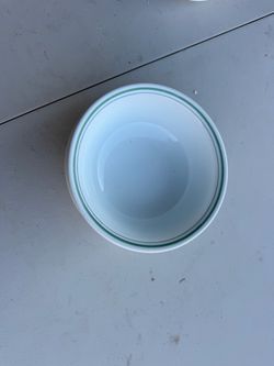 White Ceramic Bowl with Green Stripe 6 pcs