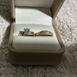 Bridal Ring Set – 14k Gold + Diamonds Engagement ring with square diamond halo Matching diamond ban