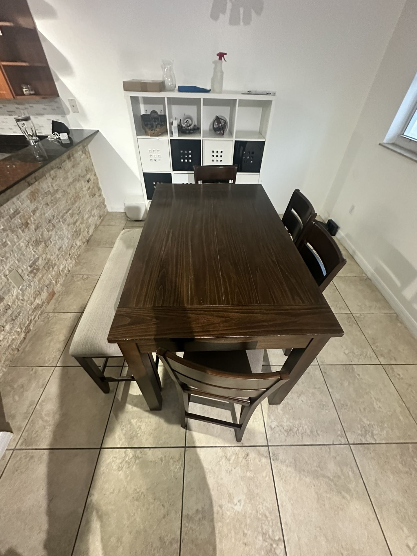 6-Piece Dining Table Set – Wood Table with 4 Chairs + Bench. 36”x 60”