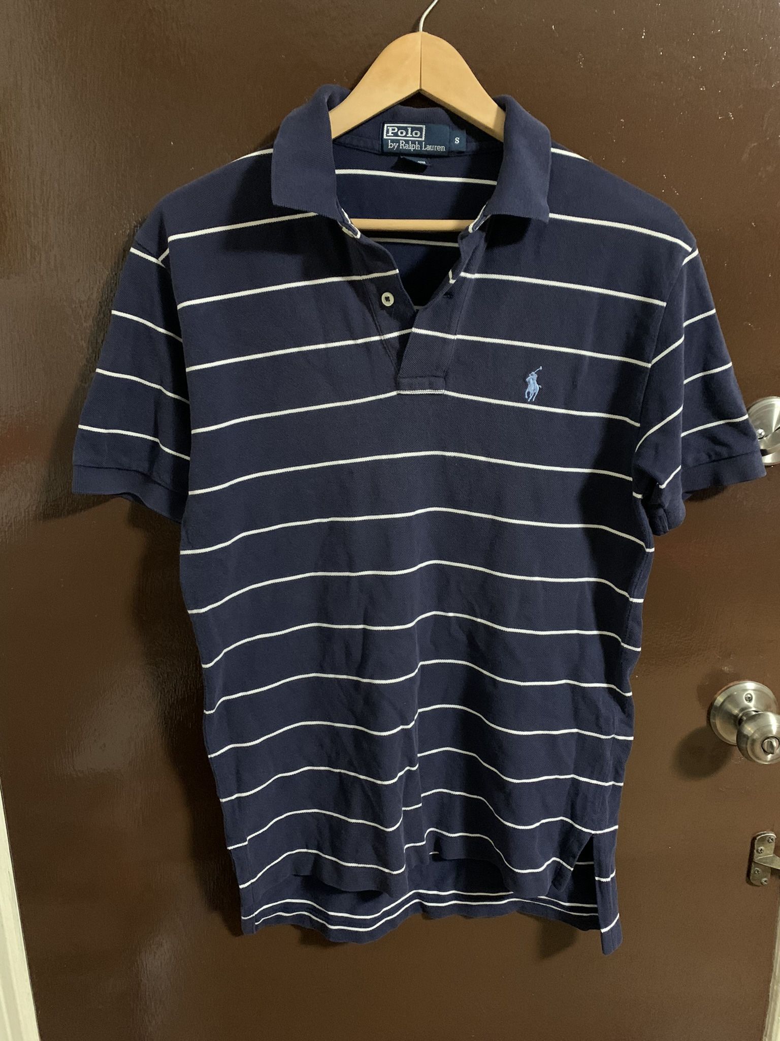 VERY NICE MENS POLO RALPH LAUREN BLUE/WHITE STRIPED POLO SHIRT SIZE S SMALL