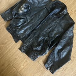VTG MENS CUSTOM STUDDED LEATHER JACKET XL