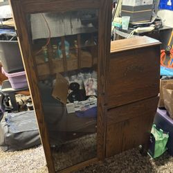 Vintage Wood Storage Cabinet with Glass Door