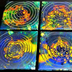 Handmade Set of 4 Fluid Art Coaster Tiles