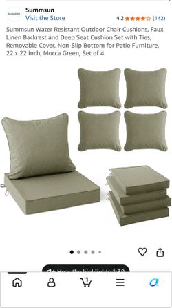 Summsun Set of 4 Mocca Green Outdoor Seat and Back Rest Cushions with ties