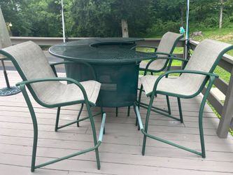 Patio Bar Set 3 High Back Chairs Mesh Seats
