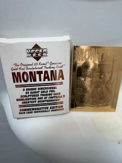 Joe Montana 23KT Gold Foil Sculptured Trading Card – Upper Deck – COA & Original Box