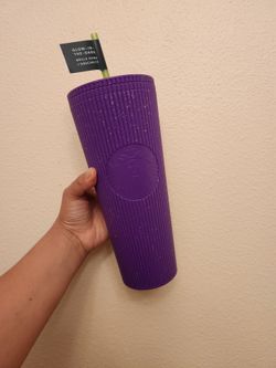 Starbucks Pleated Purple and Glow in the Dark Cold Cup
