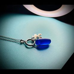 Sea Glass Autism Awareness Silver Necklace 