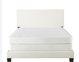 Ivory leather Queen size bed frame with box spring