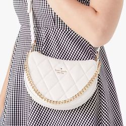 Kate Spade Carey Zip Top Crossbody Bag Quilted Smooth Leather Parchment.
