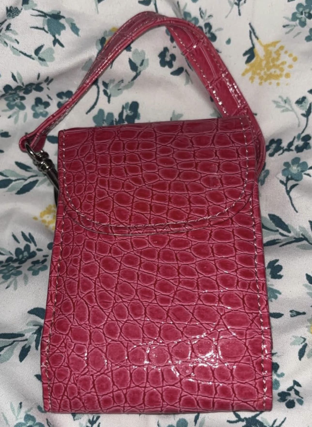 Mini Hot Pink Faux-Croc Pouch