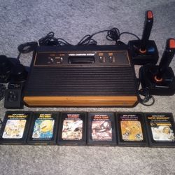 Atari 2600 Console With Controllers and 6 Games Tested and Working See Pics 