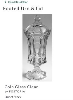 Coin Glass Clear By Fostoria.   Footed Urn W Lid 