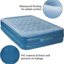 MARNUR Air Mattress Queen Size Air Bed for Double with Built-in Electric Pump, Durable Firm Inflatable Airbed, Storage Bag Included, 80" x 60" x 18