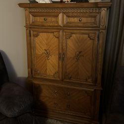 Vtg Solid Wood Armoire - Heavy