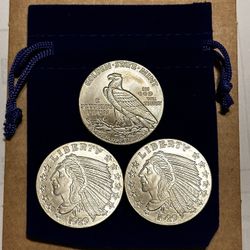 3 Piece Lot of 1/10 Troy Ounce .999 Silver Incuse Indian Head Rounds In A Velvet Pouch