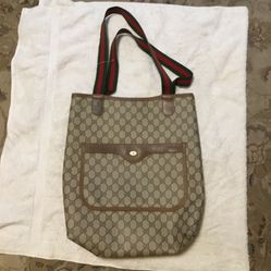 GUCCI Sherry Line Tote Shoulder Bag PVC Leather Brown GG Logo Gold Hardware