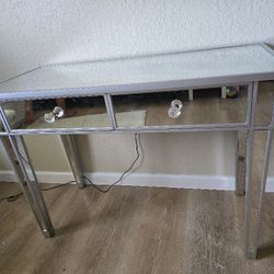 Silver Mirrored Makeup Table Desk Vanity Tables  with 2-Drawers