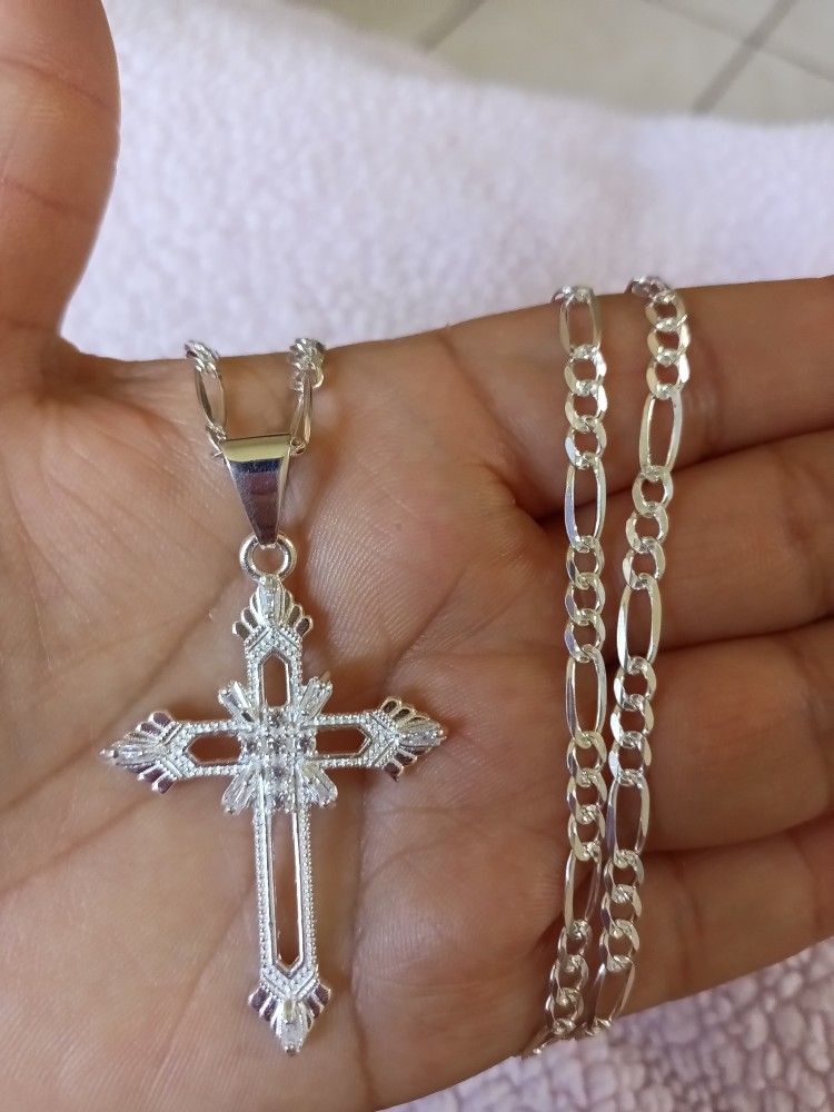 925 Sterling Silver Chain With The Pendant/Cadena Con Dije De Cruz De Plata 925