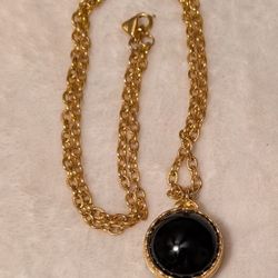 Necklace Locket Gold Chain Black Stone Pendant Necklace