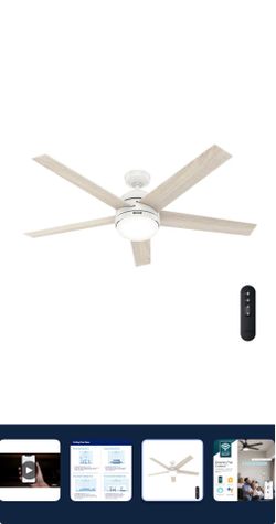 Coriolis SMART 60-in Fresh White with Light Oak Blades Smart Ceiling Fan With Light and Remote Control Included 5 -Blade
