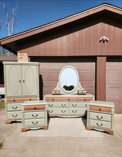 Sage Solid Wood Bedroom Furniture Set Dresser, Armoire, Nightstands