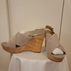 Franco Sarto Beige Suede Cork Wedge Sandals