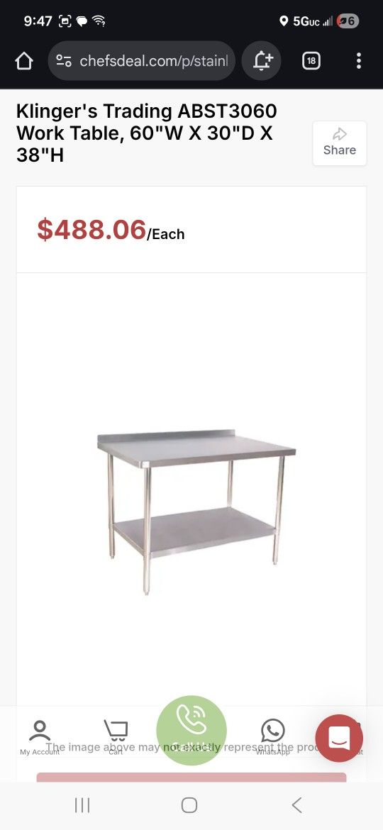 Klinger 30x60 Stainless Work Table Top