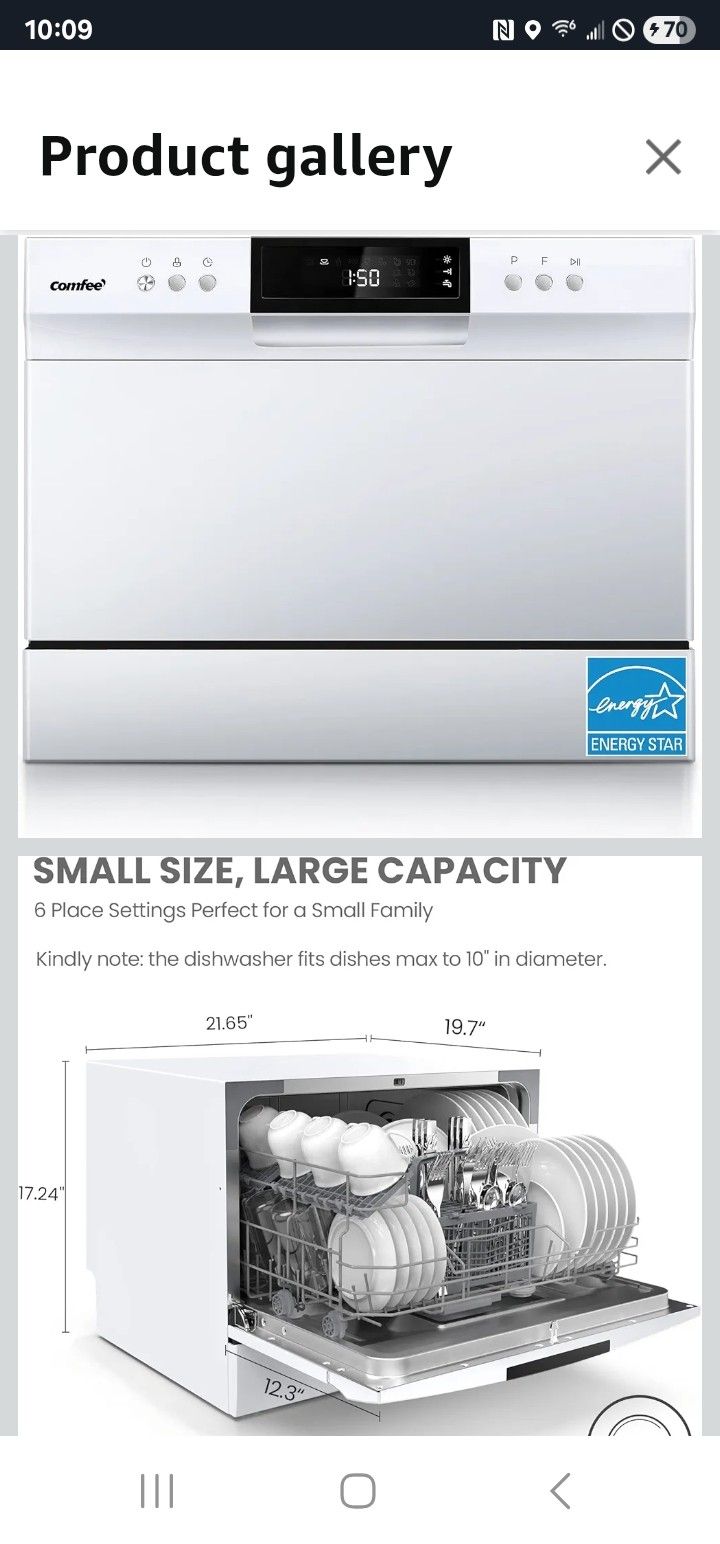 COMFEE’ countertop dishwasher can meet your daily cleaning needs, with a capacity of 6 place settings. It has 8 functions, including Heavy, Normal,