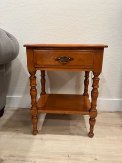 Solid carved wood side table / end table with drawer / nightstand / 25”tall/ 20”wide / 16” deep