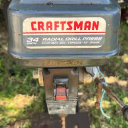 Craftsman 34” Radial Drill press 1/3 HP Max Dev -5speed -1/2” Chuck. 