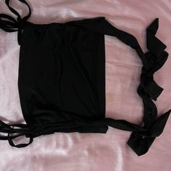  Tie Backless Drawstring Side Crop Halter Top