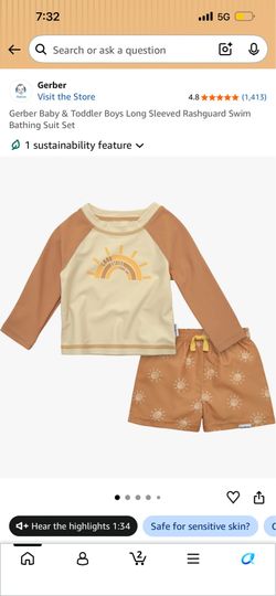New Baby Boys Long Sleeved Rashguard Bathing Suit Set - 6-9 months