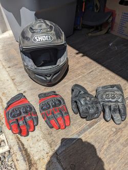 Motorcycle Helmet And 2 Pairs Of Gloves
