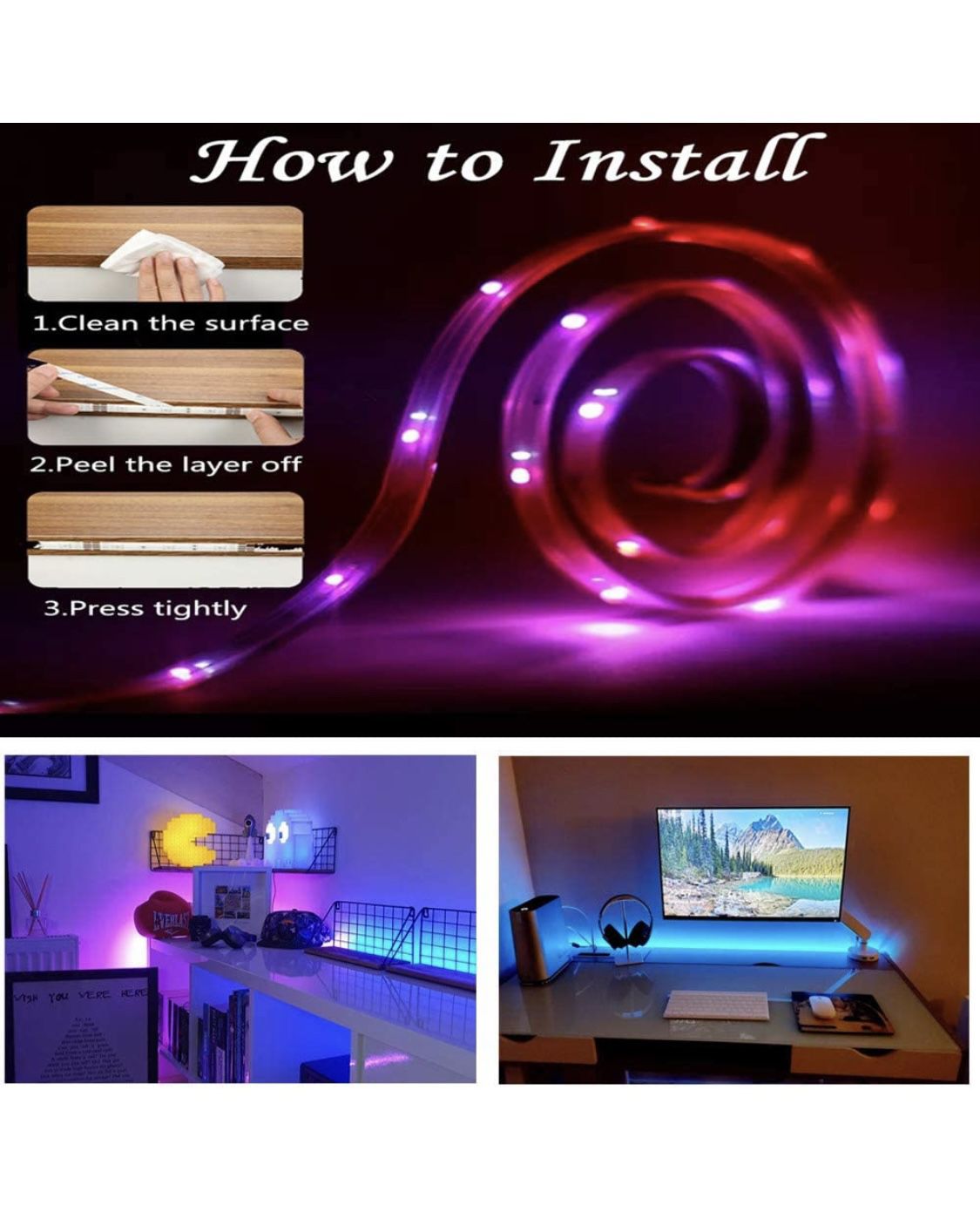 99 ft Led Light Strip,Led Color Changing Lights with Remote,Mood Lighting for Bedroom, Gaming Desk,Gaming Chair,Room Decoration SMD 5050 Strip Lights