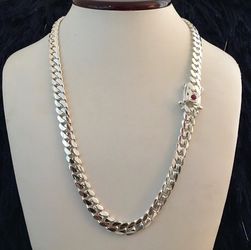 10mm 999 Solid Silver hand made Cuban Link Necklace (with Real Ruby) $400 obo