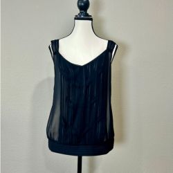 White House Black Market Black Sheer Contrast Sleeveless Blouse Size S