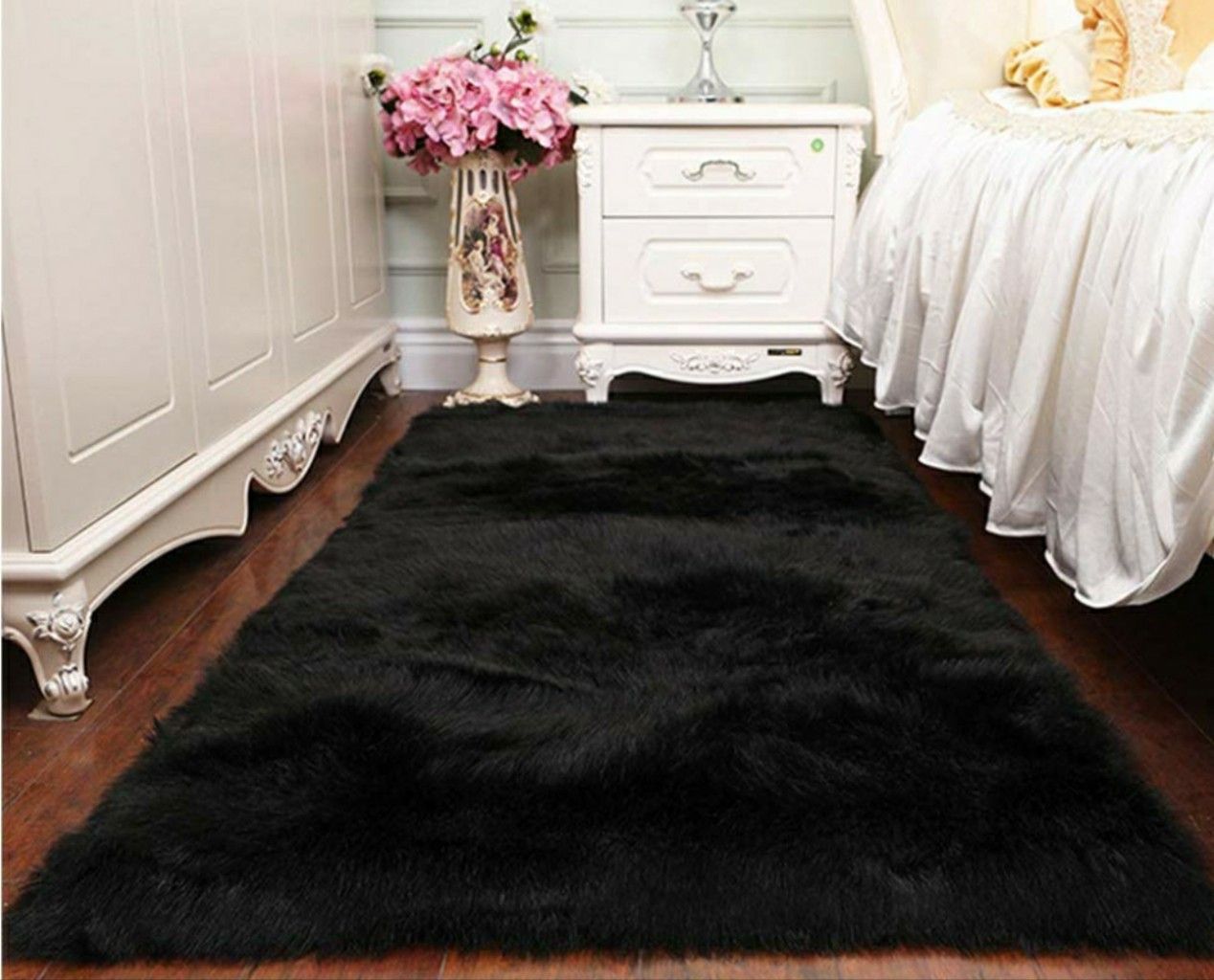 Faux Fur Black Sheepskin Soft Area Rug 5'x6'