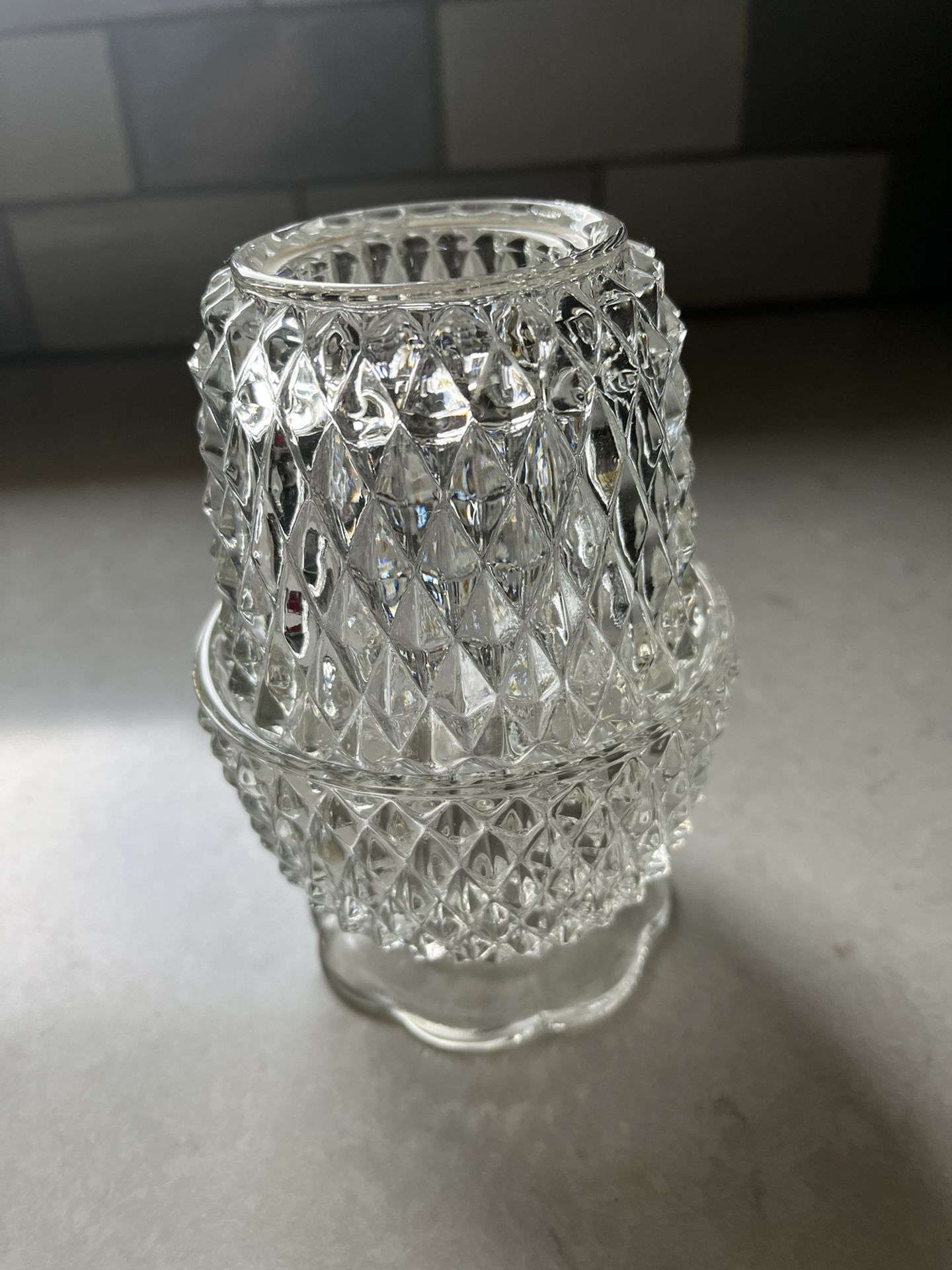 Vintage Clear Glass Diamond Point Fairy Lamp