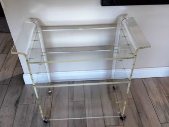 Vintage Lucite Acrylic Serving Bar Cart Tea Trolley With Flared Handles